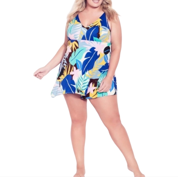 Avenue Tropical print Sharkbite Print Swim Dress - matisse new!! Plus size 22 24 - Picture 1 of 9